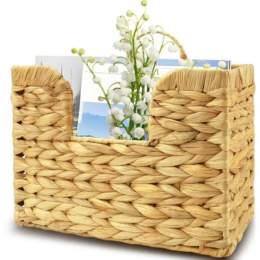 Hanging Magazine Holder, Water Hyacinth Mail Basket Wall Mounted Rack with Handle or Book, Ideal for Bathroom, Home, Office - 11