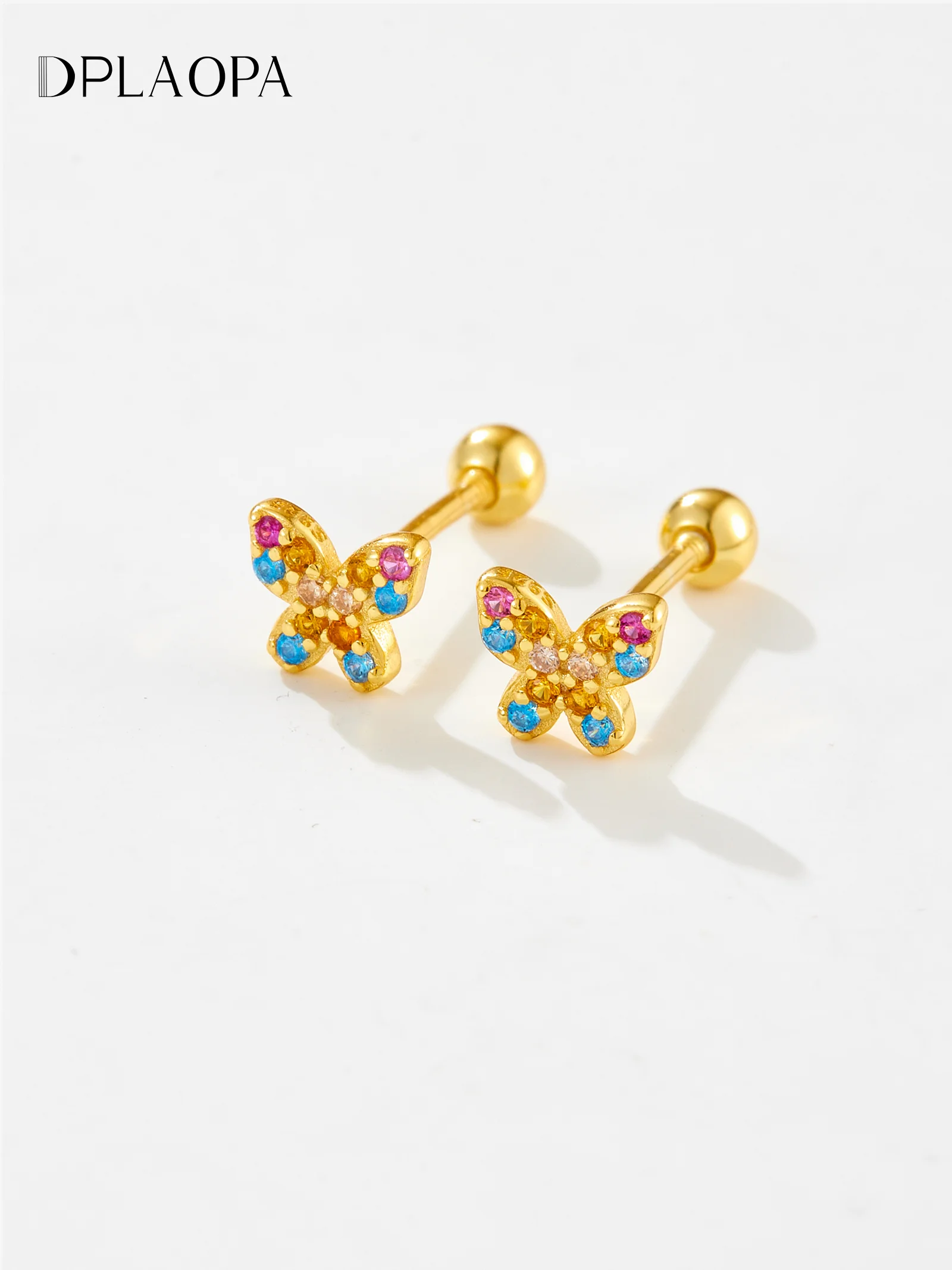 DPLAOPA Women 925 Sterling Silver Butterfly Rainbow Zircon CZ Stud Earring 2024 New Fine Luxury Gift Jewelry