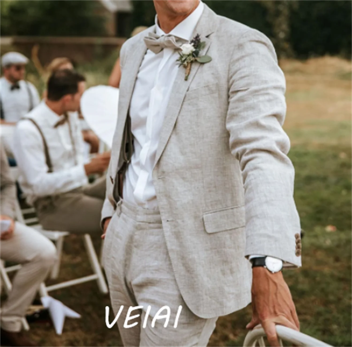 CustomizedBeige Linen Suits for Men Beach Slim Fit Wedding Summer Suit 2023 Groom Tuxedo Custom Made 2 Piece Custom Wedding Cost