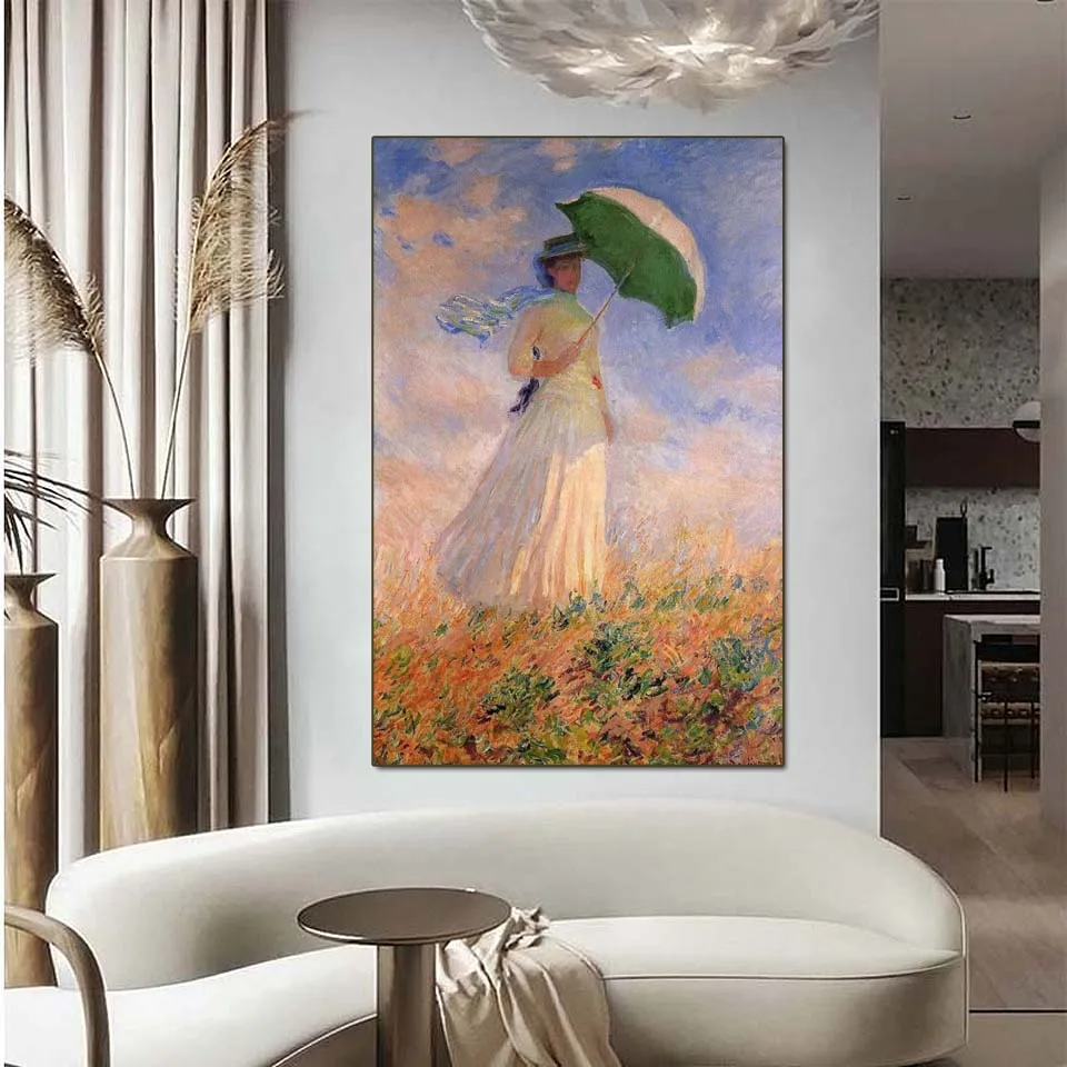 

Claude Monet painting,Woman with a Parasol, Facing Right,Impression figure painting,Hand painted famous painting reproduction