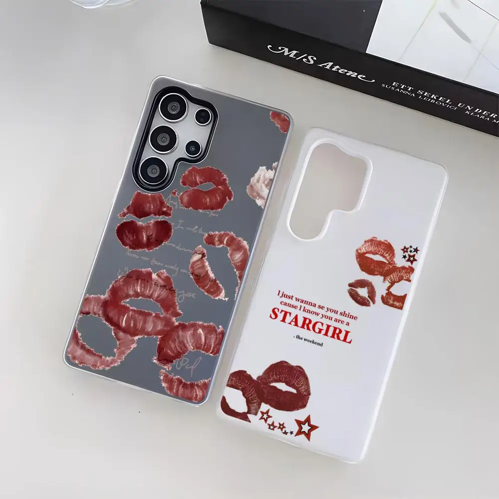 Wine Lip Mark Sketch Phone Case For Samsung Galaxy S25 S24 S23 Ultra Jelly Clear Case Soft TPU 2-in-1 Shockproof Cover