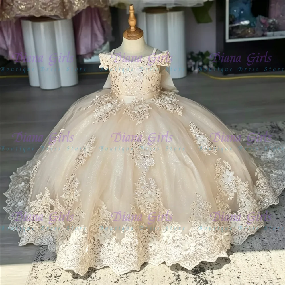 Quality Tulle With Bow Lace Applique Flower Girl Dress For Kids Wedding Birthday Party First Communion Ball Gowns Customized image 6