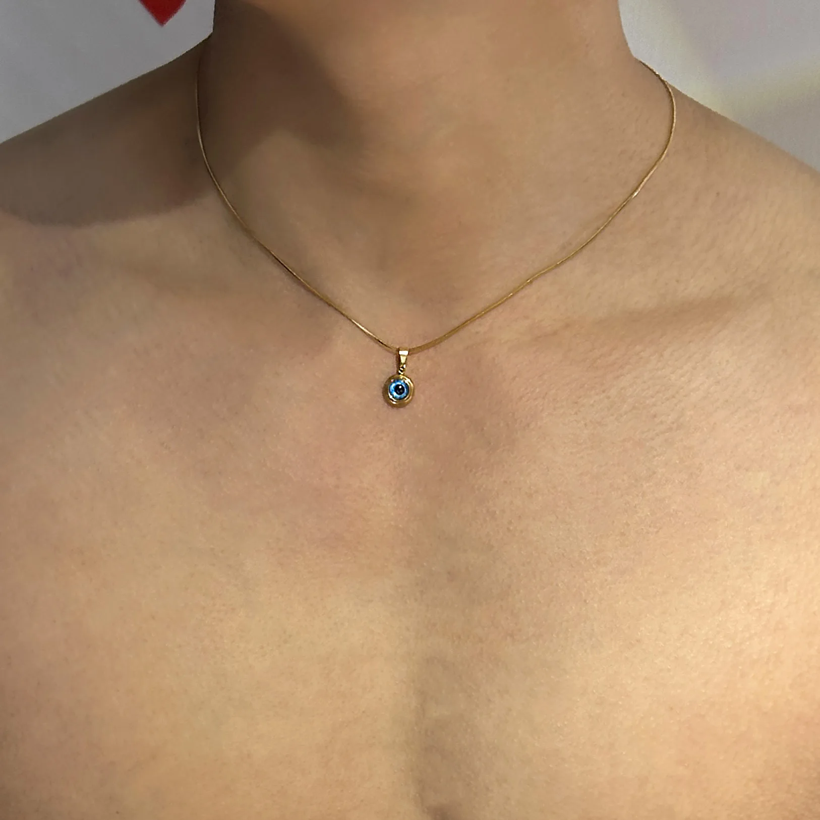 Collar con colgante de mal de ojo chapado en oro de la suerte para mujer, collar de cadena de serpiente de ojo azul turco, cadena de clavícula de mano, joyería de la suerte