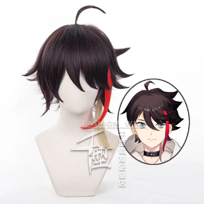 Vtuber Saegusa Akina Cosplay Wig Colour Mixture 40cm Short Hair Heat Resistant Synthetic Halloween Party Accessories Props