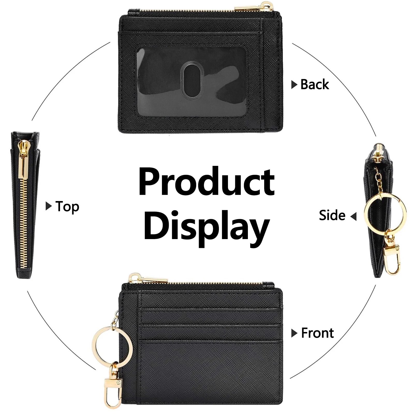 محفظة جلدية للعملات المعدنية، حامل بطاقات، حافظة مفاتيح، 3 فتحات للبطاقات، فتحتان جانبية، نافذة واحدة لبطاقة العمل الشفافة، وجيب واحد بسحاب. ZMT #4