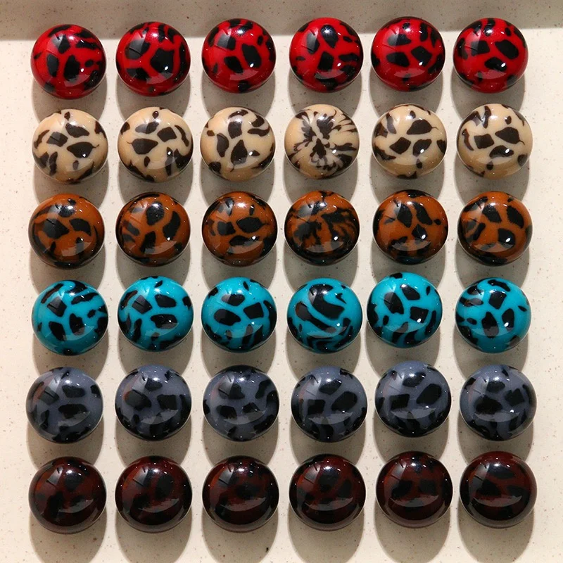 

Wholesale 50pcs/lot 20mm color leopard print geometry rounds shape resin cabochon beads diy jewelry garment hair accessory