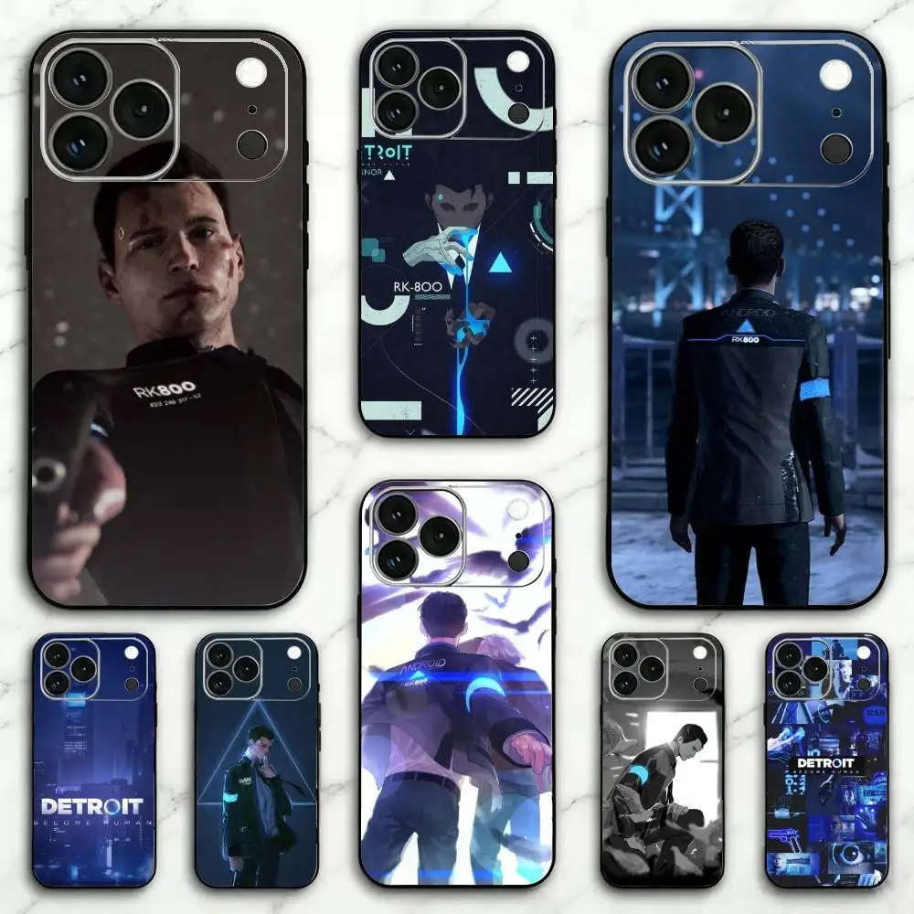 Coque de téléphone D-Detroit Become-Human pour iPhone 17, 16, 15, 14, 13, 12, 11 Plus, Pro Max, XS, en silicone souple noir