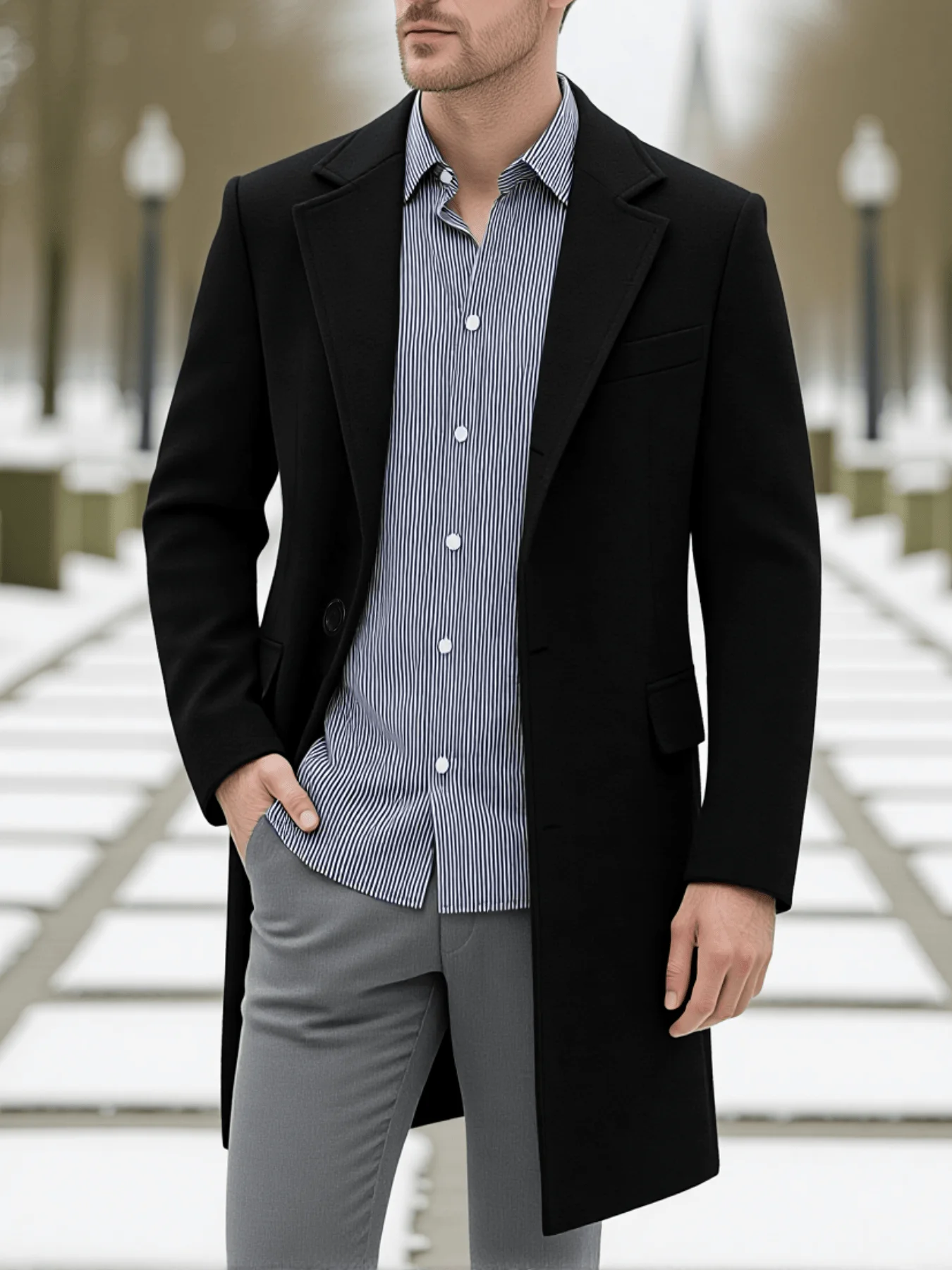 

Men's Trench Jacket Winter Warm Thickened Lined Single Breasted Coat Casual Wear Streetwear Fashion Outerwear Men Long Coats