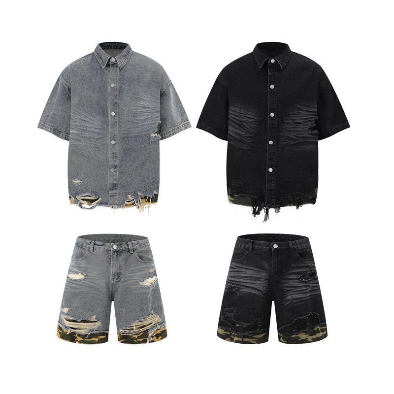 

Cut Stitched Leopard Men's Casual ket Denim orts Breathable Five-Quarter Length Youth Sportswear orts