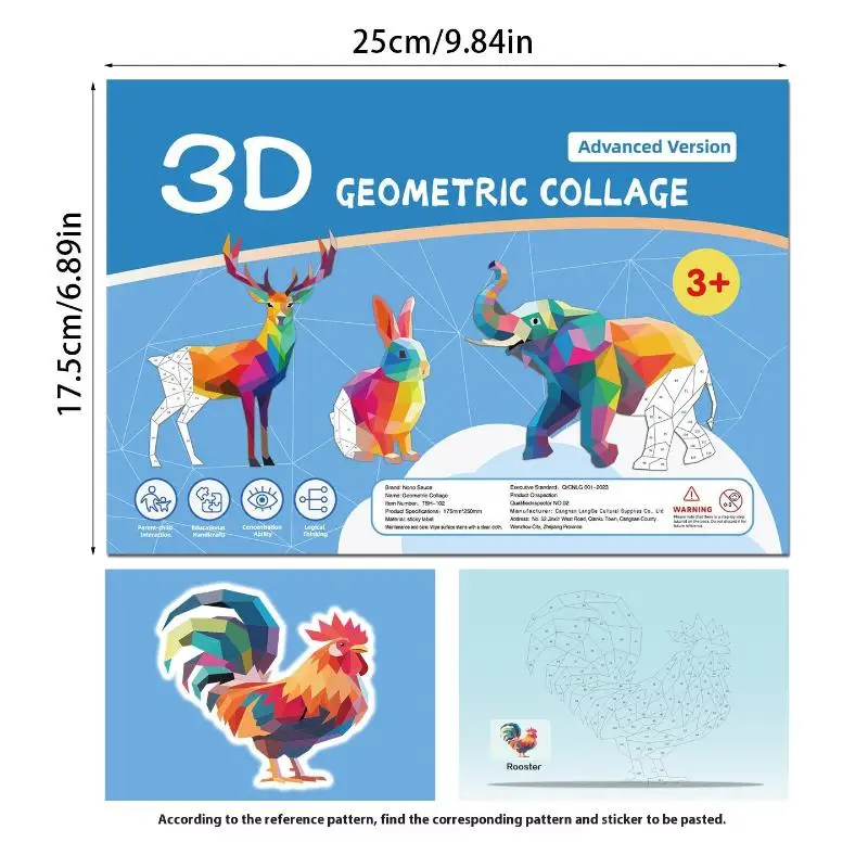 Zestaw puzzli 3D ze zwierzętami, rozwijający poznawczo, ręcznie robiona zabawka z naklejkami, wspierająca skupienie dzieci.