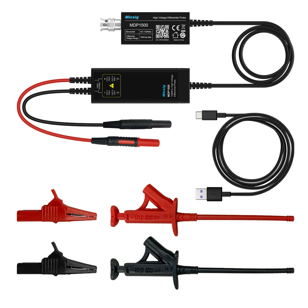 

DP1500 Micsig High Voltage Differential Probes Kit 100MHz Probe 50X 500X Attenuation