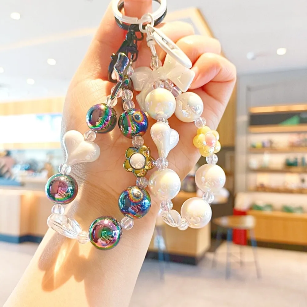 سوار مطرز بالخرز ، مضاد للخسارة ، حبل قصير للهاتف المحمول ، سلسلة زهور إبداعية ، قلب