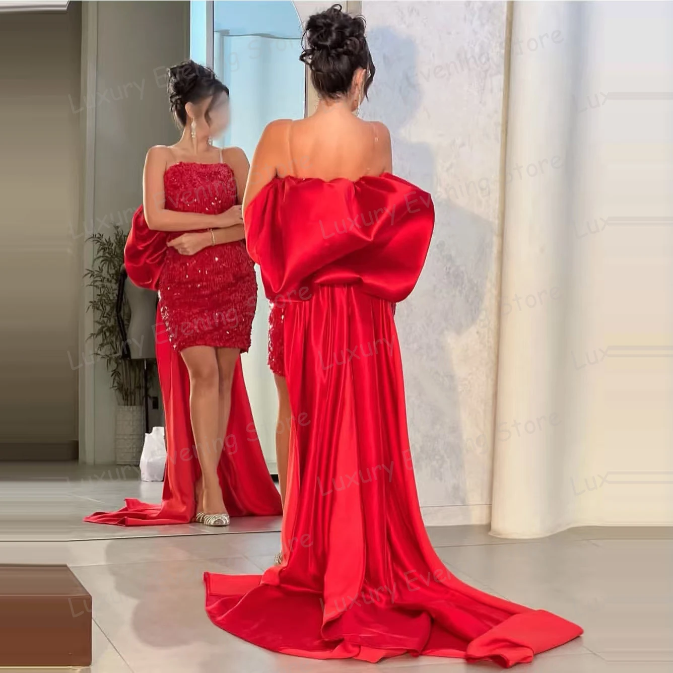 Luxo vermelho vestidos de cocktail sereia mulher sexy curto brilhante vestidos de baile lantejoulas moda 2025 festa vestidos de noche personalizado