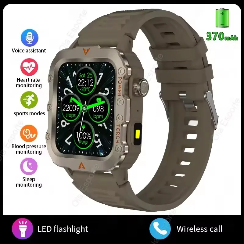 2026 Nieuwe Militaire Outdoor Smart Horloge Heren GPS Zaklamp Bluetooth Oproep 2.01 "AMOLED Scherm 3ATM Waterdichte Sport Smartwatch - afbeelding 1