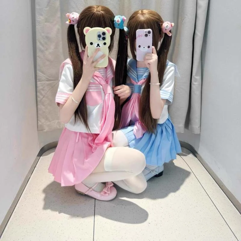 Neue japanische Schuluniform Mädchen JK Anzug Sexy Frühling und Herbst Marine rosa Krawatte Cosplay Matrosenuniform Mittelschulkleidung