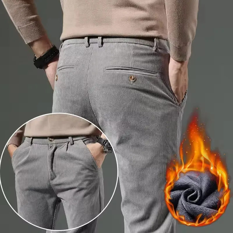 

Winter Thicken Fleece Corduroy Casual Pants Vintage Versatile Soft Cozy Pants Slim Vintage Classic Outward Travel Warm Trousers