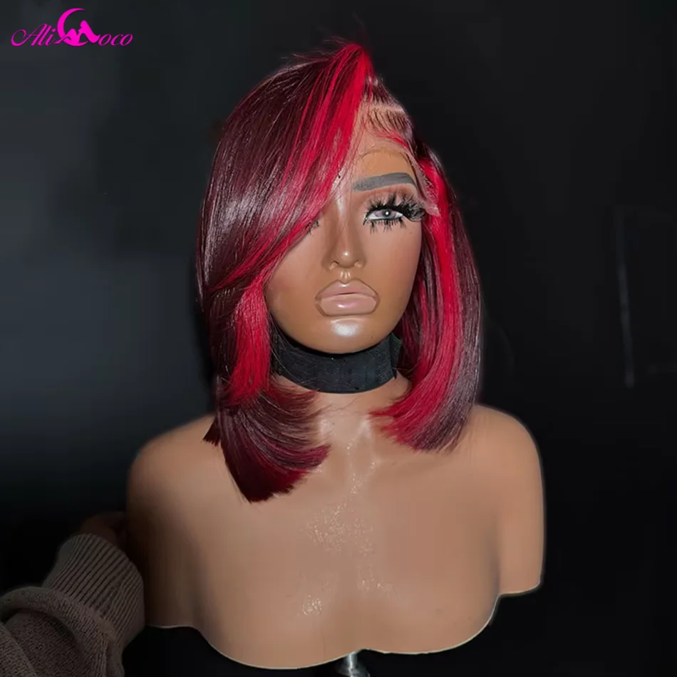 Highlight Red 99J Bob Wig Human Hair 180 Density 13x4 Lace Front Wigs for Women Straight Short Bob Wig Human Hair Wigs image 5