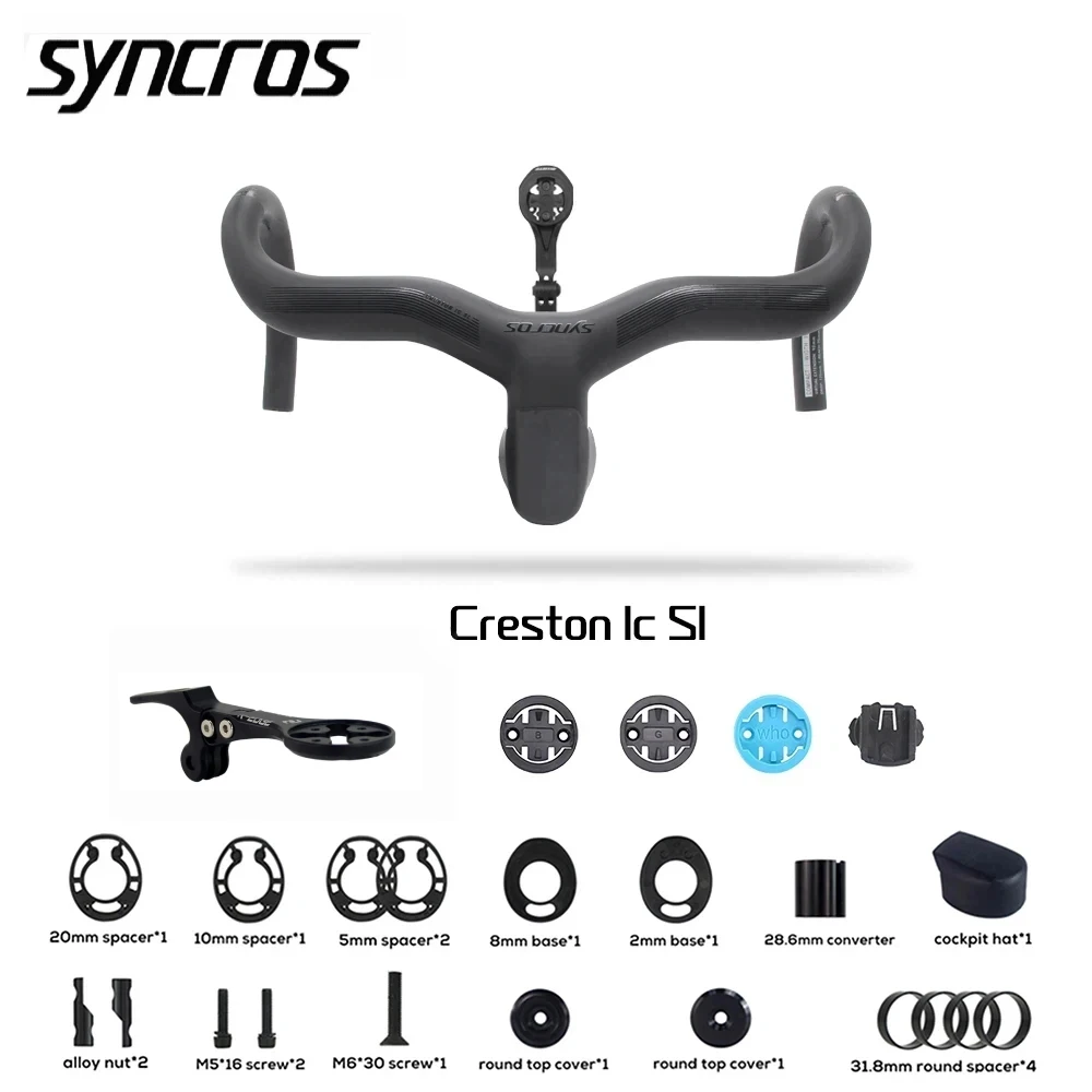 Syncros Creston IC SL Integrierter Carbon-Lenker mit Computer für Rennrad, interne Kabelführung, Di2, 31,8 mm, 28,6 mm Konverter