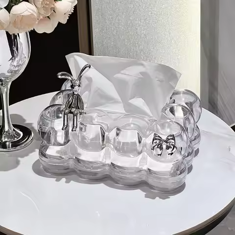 Nordic Acrylic Pull-out Tissue Box for Home Kitchen Dining Table Napkin Holder Artistic Grid Tissue Box Indoor Home Decoration.