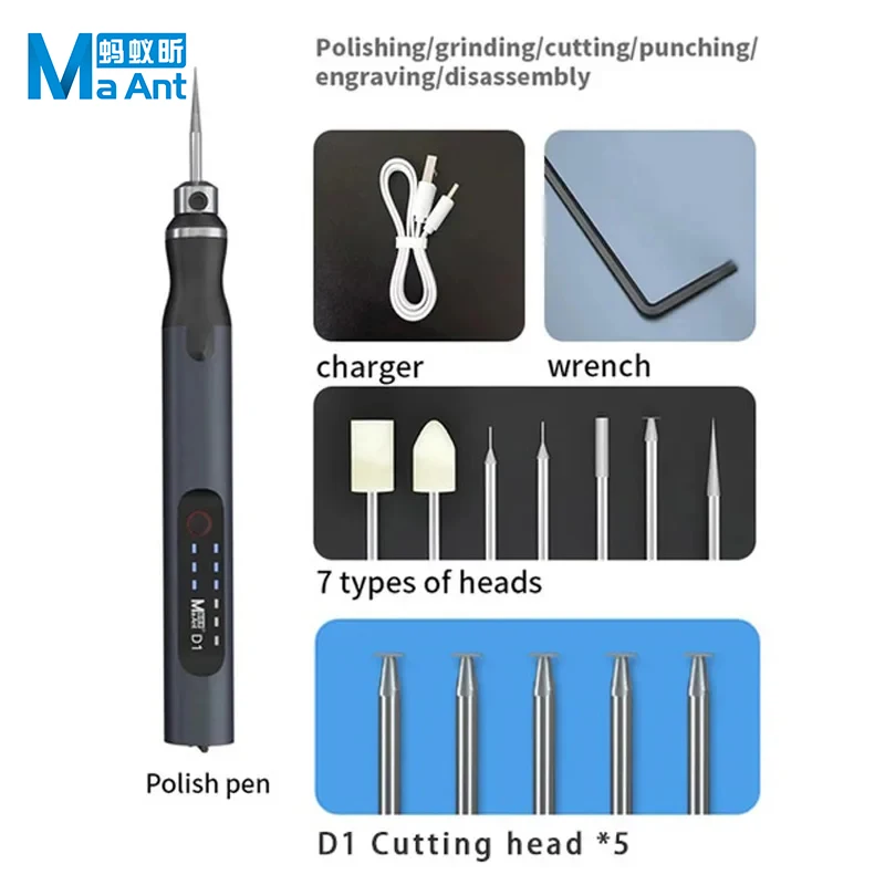 

MaAnt D1 D2 Intelligent Charging Grinding Pen Polishing Grinding Cutting Drilling Carving Disassembly Face Lattice Cutting Tools