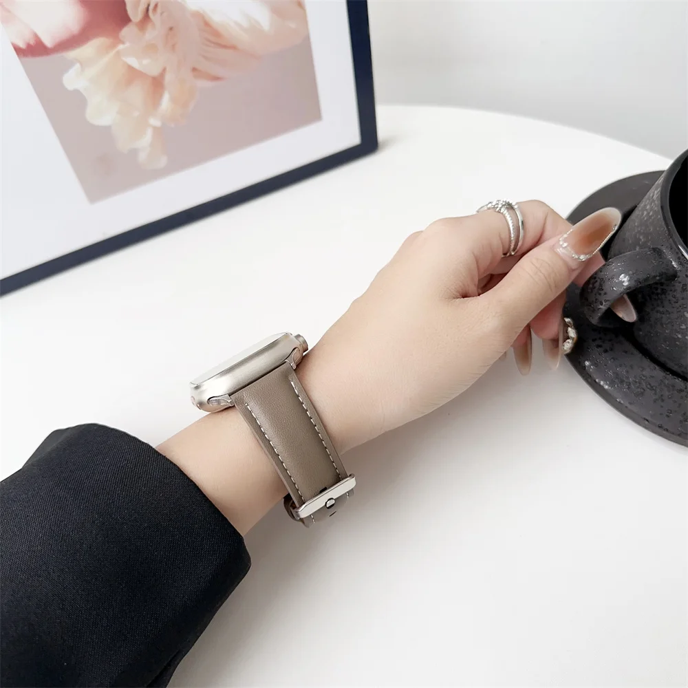 Ремешок из искусственной кожи для Apple Watch Series 10 9 7 8 5 6 SE Ultra Bands 49 мм 46 мм 44 мм 40 45 мм 41 мм 42 мм Браслеты iWatch