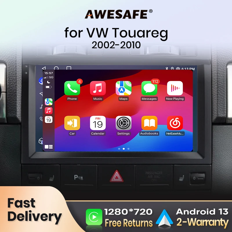 AWESAFE AI Voice 2 din Android Auto Radio for Volkswagen Touareg 2002-2010 Car Radio Multimedia GPS Track Carplay 2din dvd