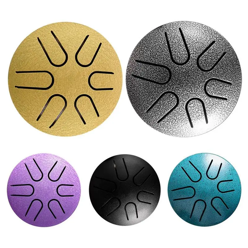 

3 Inch 6-Tone Steel Tongue Drum Outdoors Rain Drum Instrument Mini Hand Drum Ethereal Drum Sticks Percussion Drum Accessories