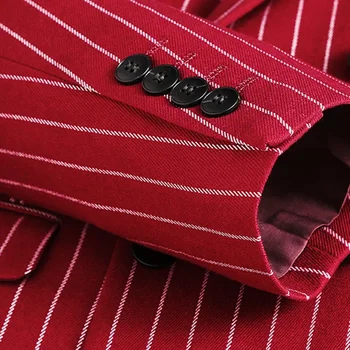 Fashion Men Double Breasted Striped Suit 2 Piece Black / Wine Red Homme Business Social Wedding Party Blazers and Trousers 6