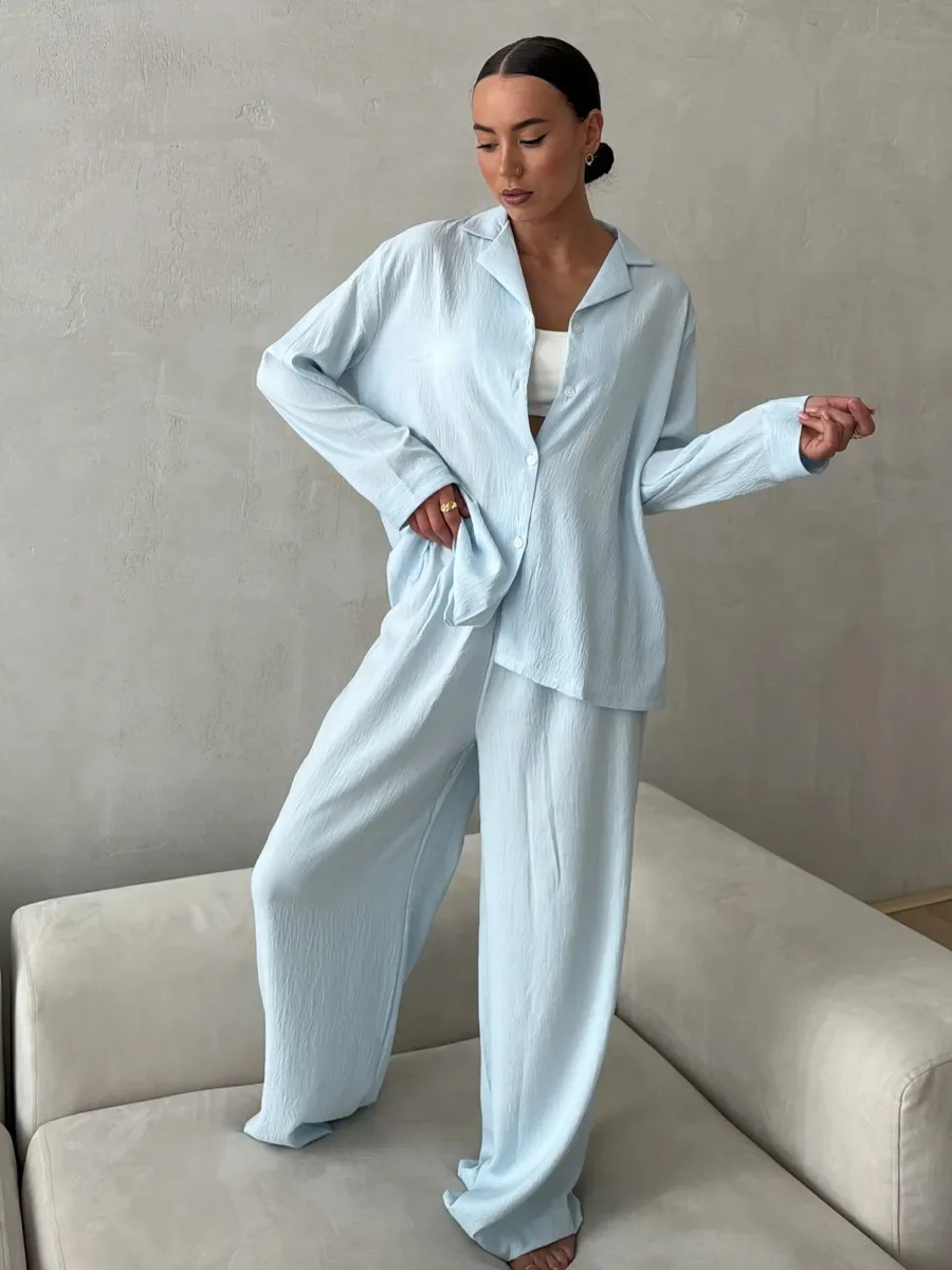 

Women's Pajamas Set Trousers and Shirt Soft Texture Breathable Material for Sleeping PJ Relaxing Modern Classic Loungewear Loose