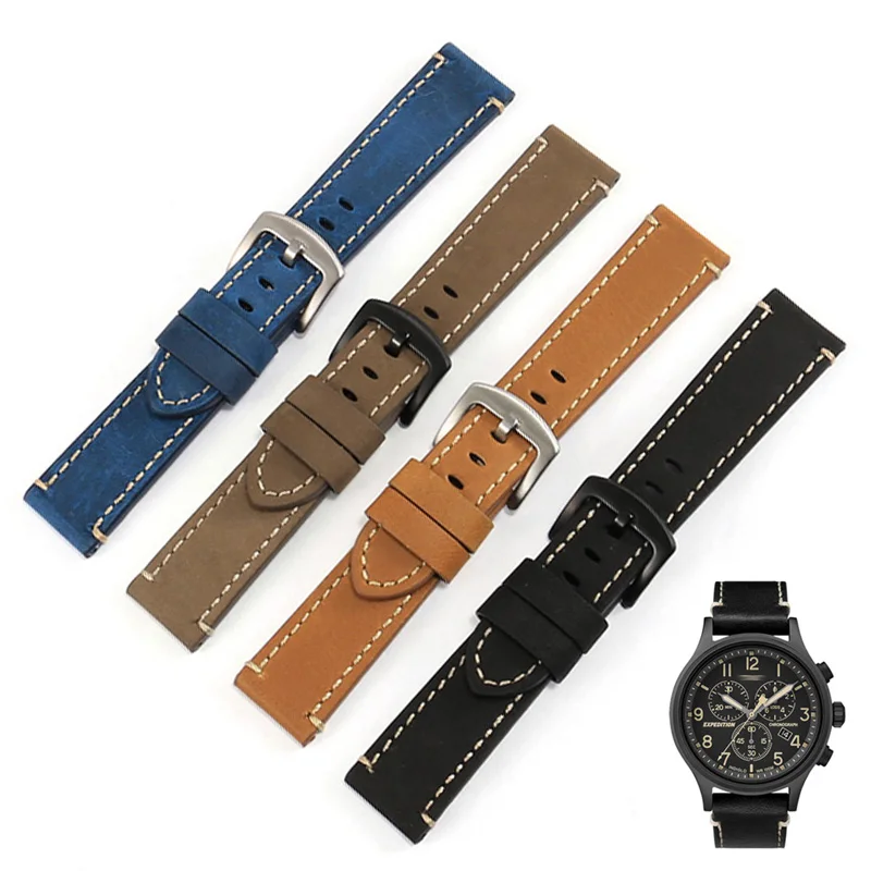 PEIYI  Frosted Classic Vintage Cattle Hide  Watchband Genuine Leather Watch Chain Men's 18 20 22 24mmC