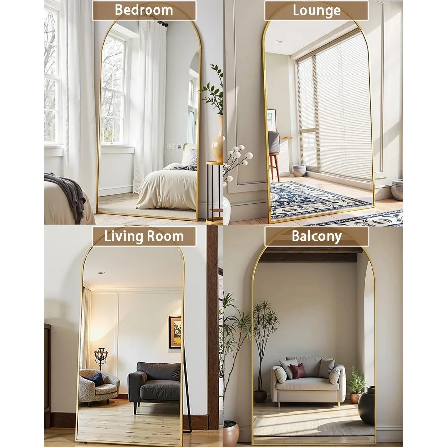 Cermin Panjang Ukuran Besar 81x41 Cermin Lantai Berbentuk Lengkung dengan Bingkai Paduan Aluminium Cermin Berdiri Bebas Modern untuk Seluruh Tubuh untuk B