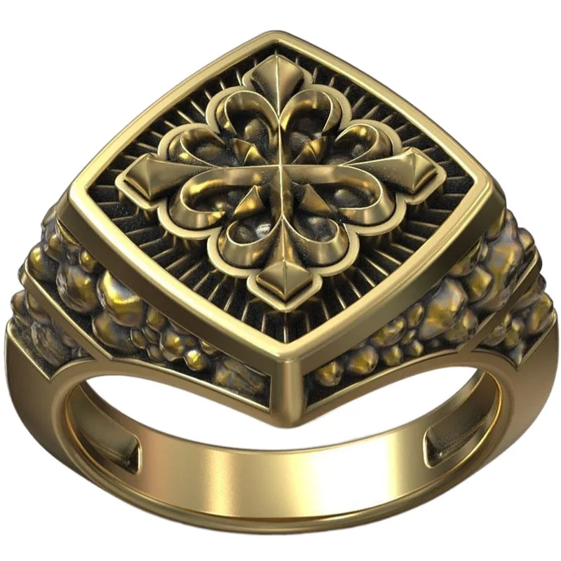 

13g Maltese Cross Symbol Knight Stones Signet Art Relief Gold Ring Customized 925 Solid Sterling Silver Rings Many Sizes 6-13