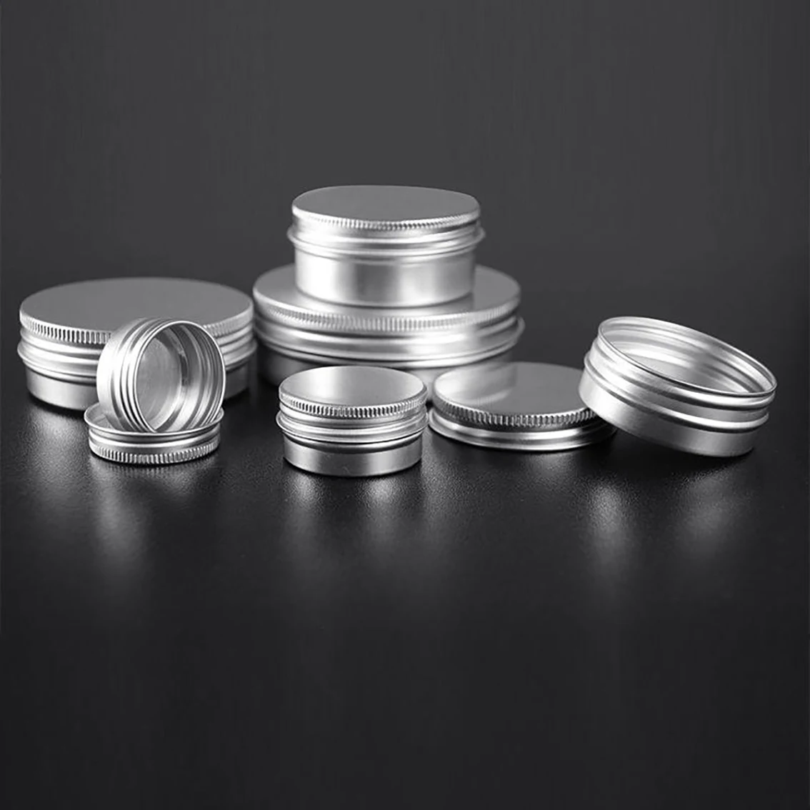 1/2/5/10pcs 10/15/30/50/60/100g Empty Silver Aluminum Tins Cans Screw Top Round Candle Spice Tins Cans with Screw Lid Containers