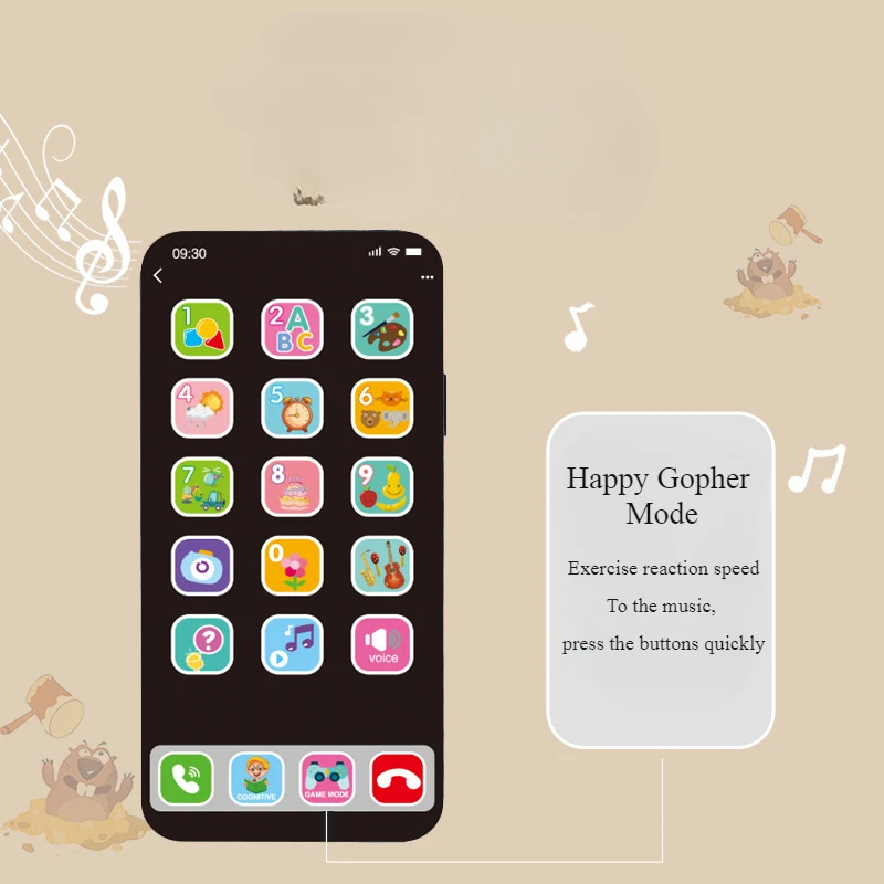 Mainan Edukatif telepon seluler layar sentuh simulasi bayi, dengan musik ringan, mesin pembelajaran edukasi dini Gopher, mainan suara