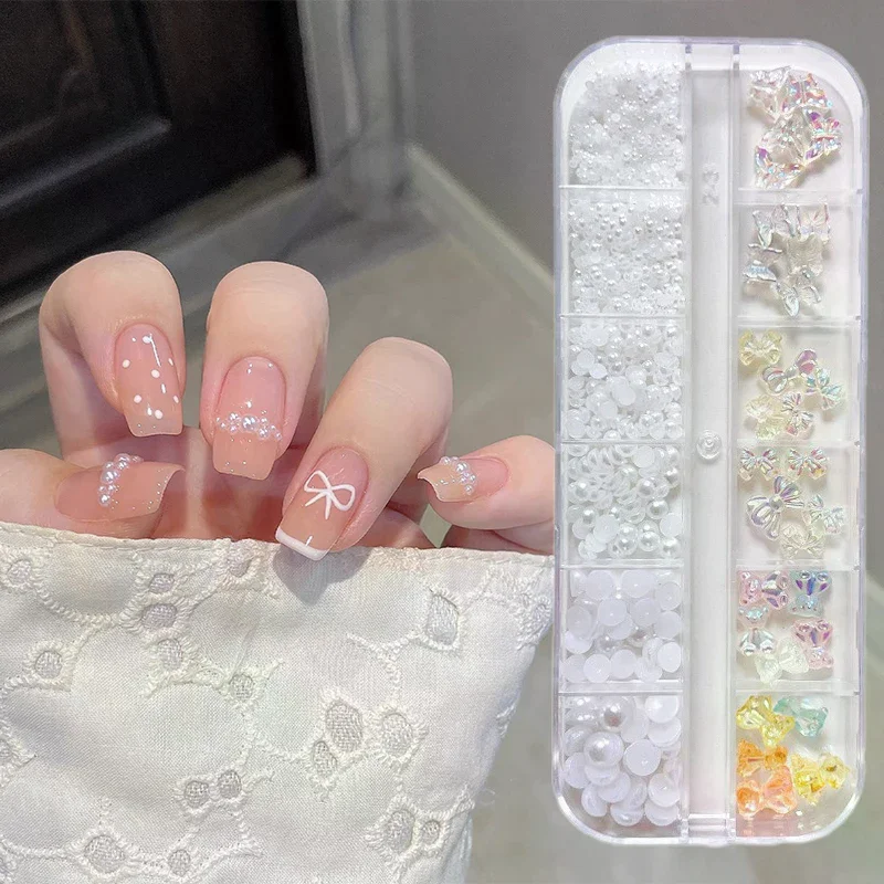 12 Grids Aurora Mini 3D Nail Art Butterfly Pearl Charms Accessories Resin Bowknot For Nails Decorations Manicure Decor Supplies