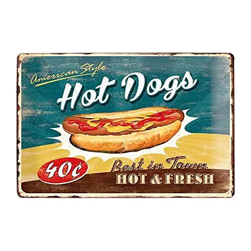 

Hot Dogs Retro Tin Sign Hotdog Metal Poster Vintage Plaque Fast Food Hotel Shop Wall Decor 8x12 Inch 16