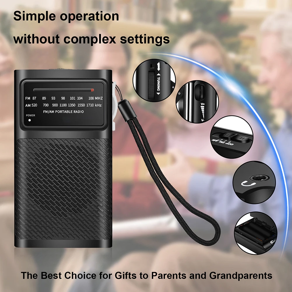 QL-955 Emergency Pocket Radio Receiver Portable Weather Radios FM/AM Dual Band MP3 Walkman Radios with Speaker 3.5mm Headphone
