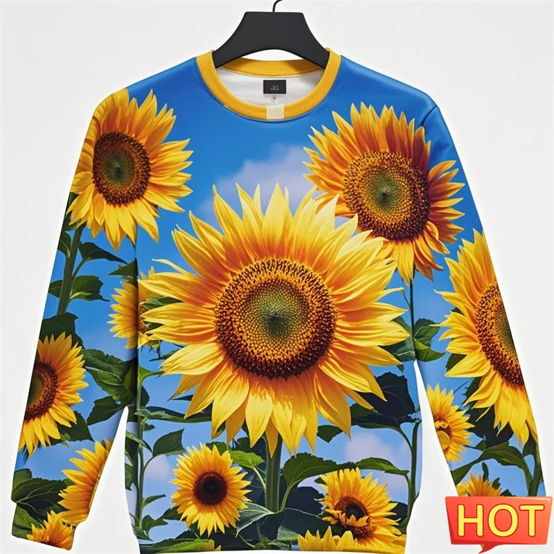 Autumn 3D Yellow Plants Sunflowers Printing Sweatshirts Kid Funny Sunflower Graphic Round Neck Hoodie Unisex Fashion Sweatshirt