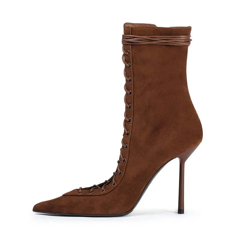 Women's Ankle Boots Lace-Up Front Stiletto Pointed Toe Sleek Feminine Style for Evening Galas Parties Fashion Night Out Looks