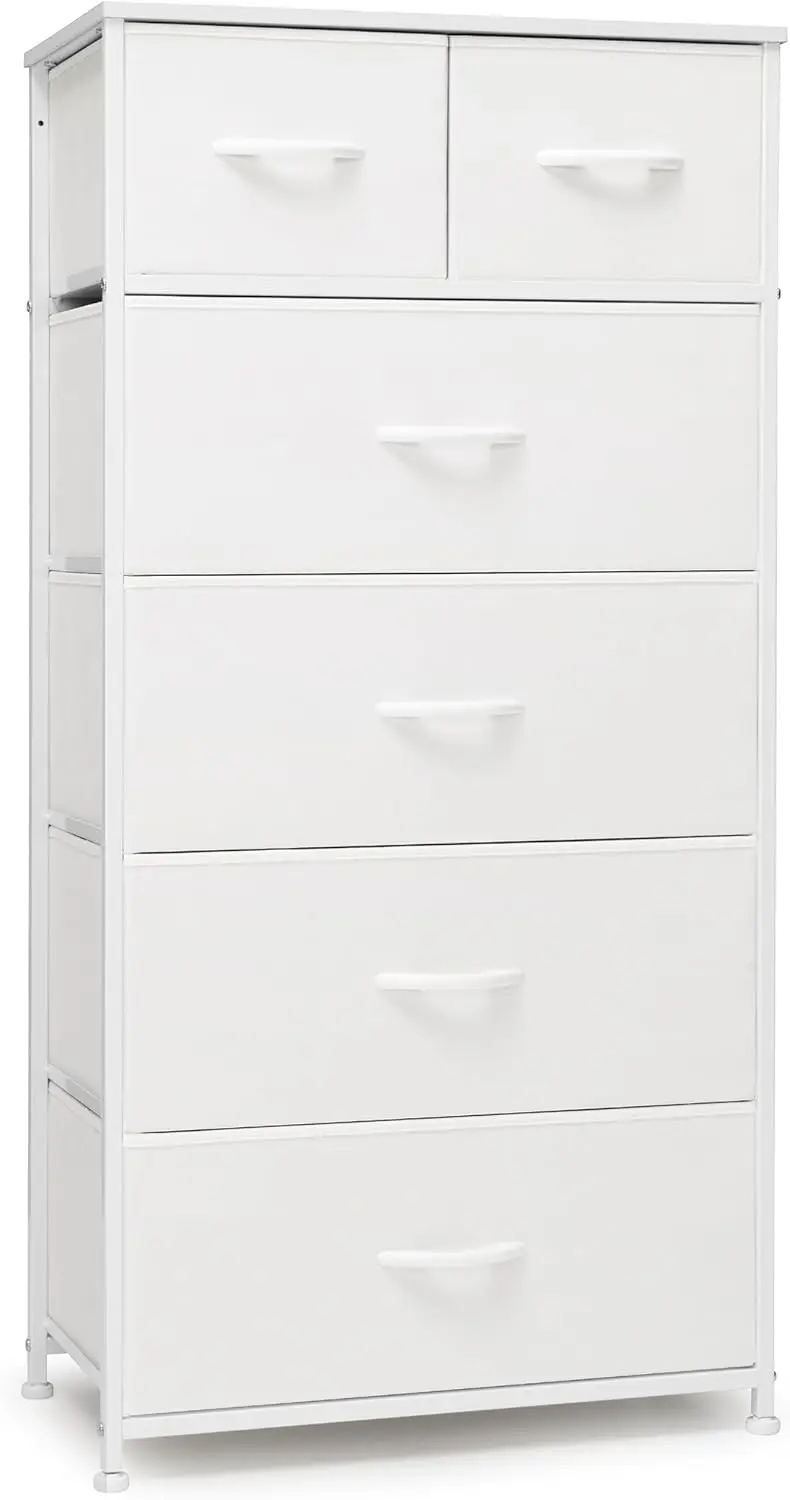 

Tall Dresser for Bedroom Vertical Skinny Dresser - Sturdy Steel Frame, Wood Top, Easy Pull Fabric Bins- Organizer Unit for Bedro