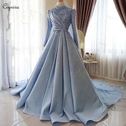 Ciynsia Long Sleeves Muslim Evening Gowns For Women 2024 High Neck A Line Sequins Formal Prom Wedding Party Dresses فساتين سهره