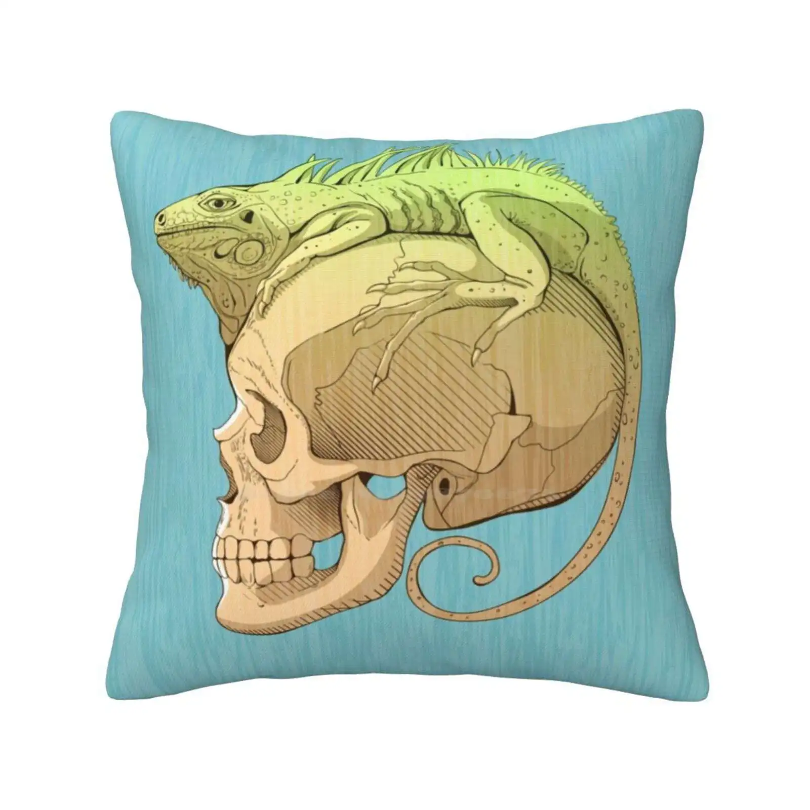 Colorful Illustration With Iguana And Skull Home Sofa Car Waist Throw Pillowcase Iguana Skull Lizard Halloween Vector Symbol