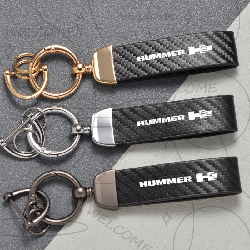 Para HUMMER H1 H2 H3 LOGO Sierra Canyon llavero estilo fibra de carbono llavero de coche llavero de aleación de Zinc decoración hebilla de herradura
