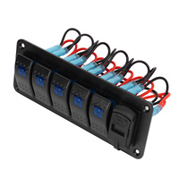 12V‑24V 5 Gang Rocker Switch Panel Dual USB Charger LED Voltage Display ON Off Switch for Truck RV Yacht