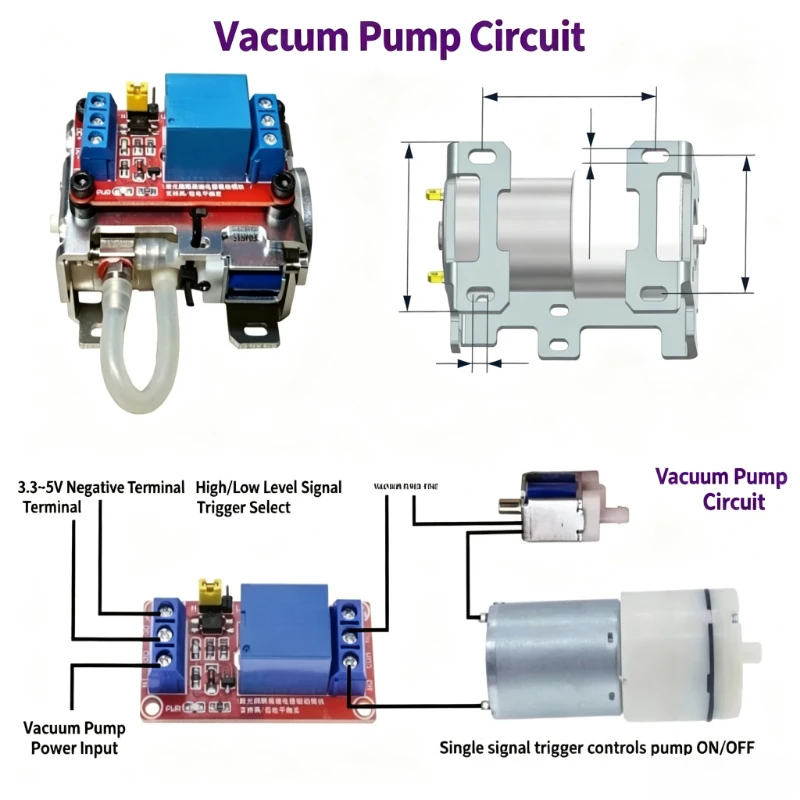 Image of Puffer-Stoßdämpfer-Vakuum-Sauggreifer-Set mit Vakuumpumpen-Relaismodul für DIY-Roboterarm-Manipulator-Greifzubehör