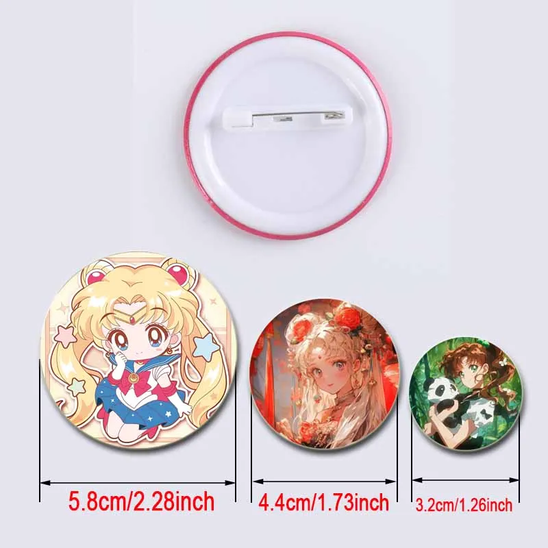 Anime Character Usagi Tsukino/Rei Hino/Minako Aino/Makoto Kino/Ami Mizuno Badge Button Pins Snap-in Brooches for Clothes Decor