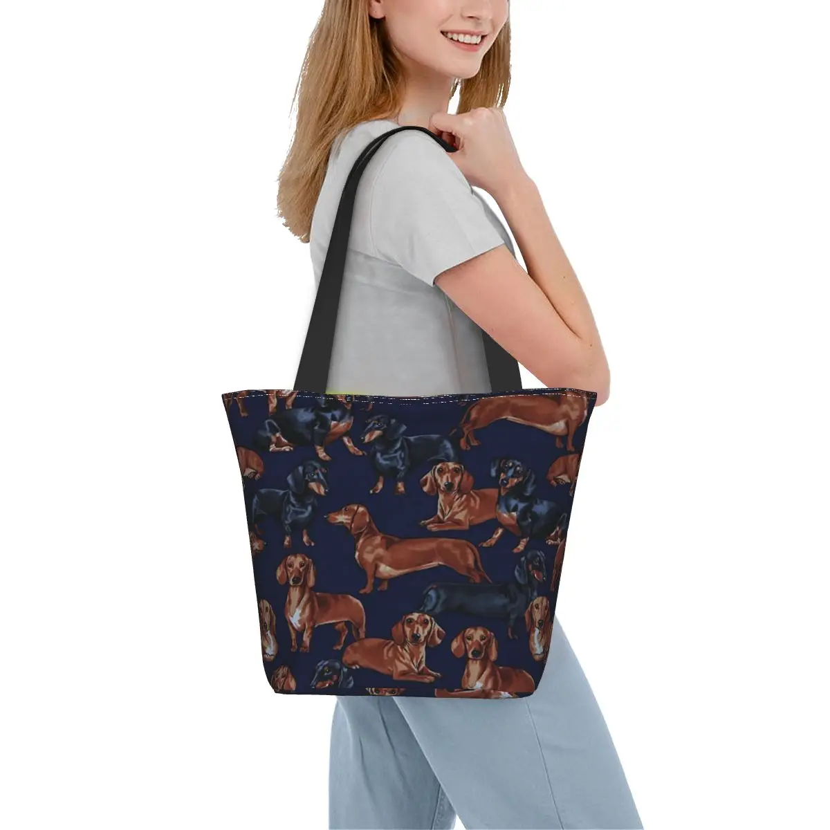 

Cute Dachshund Dogs Designer Women's Bag Shopper Simple Fashion Zipper Handbags Large Capacity Tote Shoulder Bags For Women