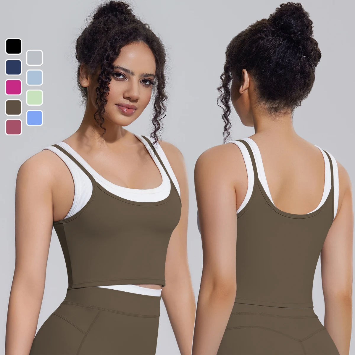 Naked Feel Beautiful Back Yoga Vest for Woman Shock-absorbing Running Yoga Tank Top with Chest Pad Color Blocking Workout Top