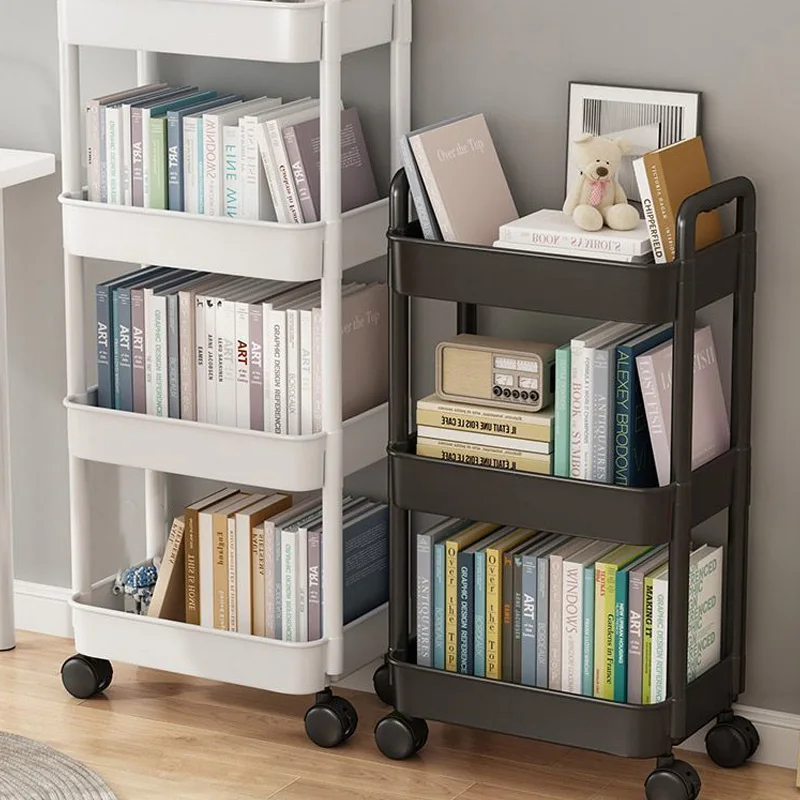 

2/3 Tier Bookshelf Trolley With Wheels Snacks Storage Rack Cart Book Toy Organize Rack Home Kitchen Bedroom Organizers