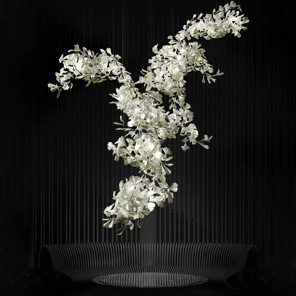 Gingko Leaf Combination Chandelier For Loft Stairscase Villa Hotel Living Room Ceramic Gingko Leaf Hanging Chandeliers